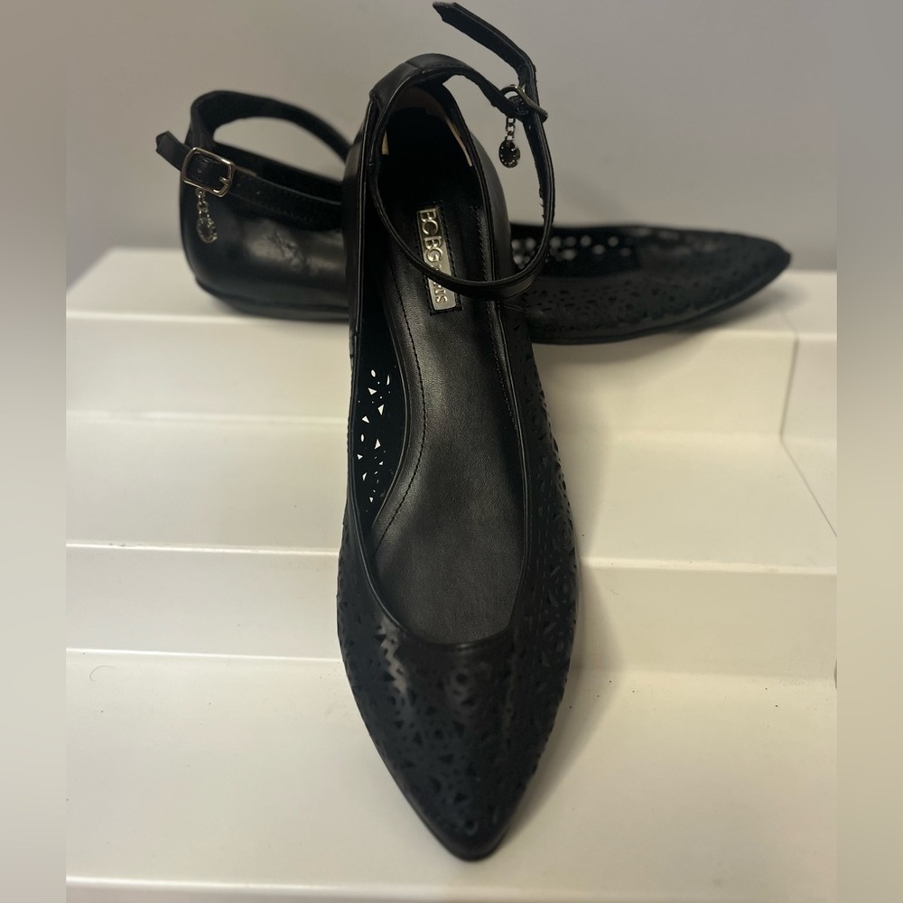 BCBG Black Flats and ankle straps!